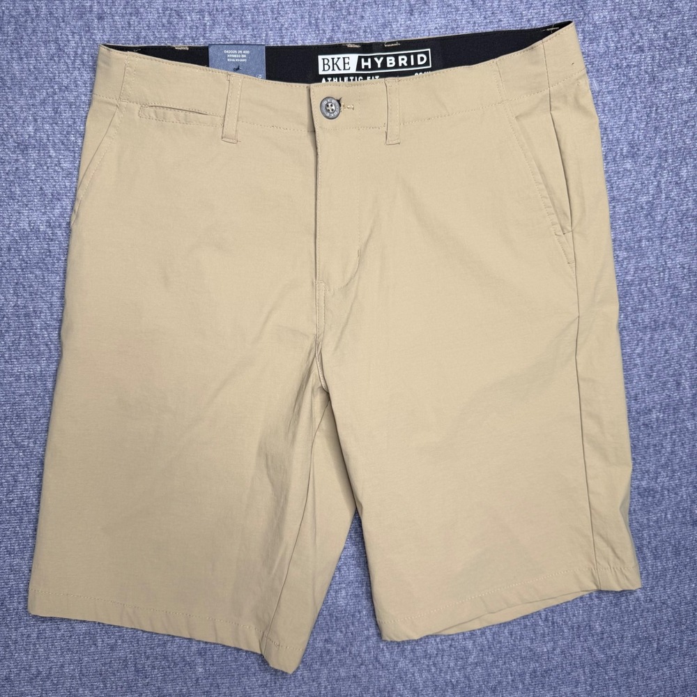 BKE Hybrid Athletic Fit Shorts Mens 33 Khaki Tan XR9832-BK Buckle NWT 11" Inseam